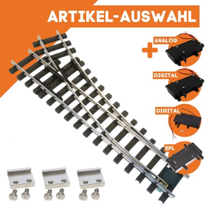 Weiche rechts R3 vernickelt R 120 cm mit Verbindern
