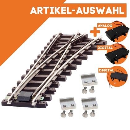  Weiche rechts vernickelt R 90 cm mit Verbindern