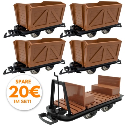 5er-Set Torflore Grubenhunt Feldbahnwagen und Mannschaftswagen mit Bremserbühne Spur-G als Bausatz ML-Train 8200256