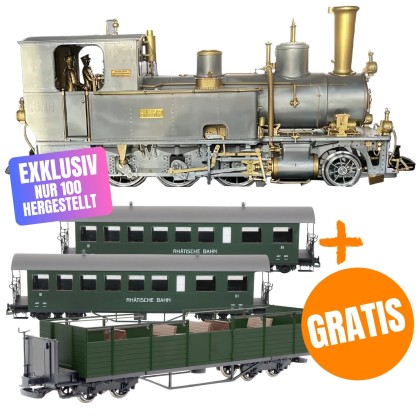 Dampflok Rhätia 3/4 LGB 26276 Exklusives Set mit 3 RhB Wagen GRATIS