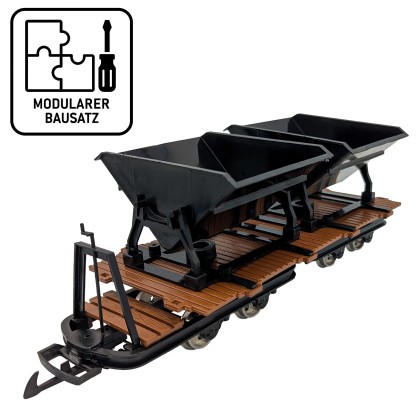 Feldbahn-Flachwagen mit Doppel-Kipplore schwarz als Bausatz Spur G ML-Train 88919372