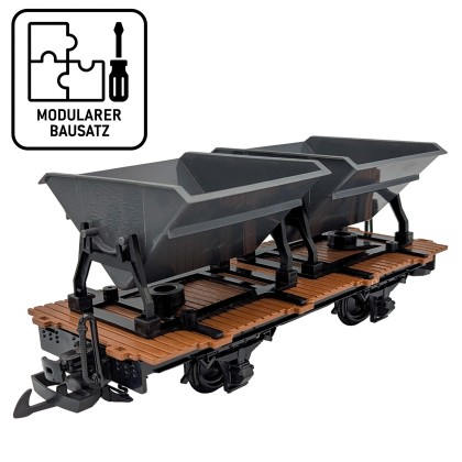 Träger-Flachwagen mit Doppel-Kipplore grau als Bausatz Spur G ML-Train 88919383