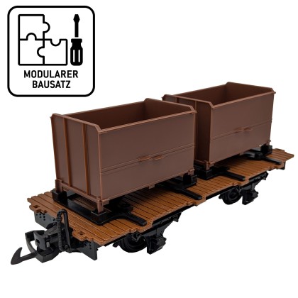 Träger-Flachwagen mit Doppel-Kastenlore braun als Bausatz Spur G ML-Train 88919388
