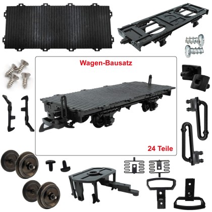 Flachwagen schwarz mit Metallräder als Spur-G Bausatz ML-Train 88920510