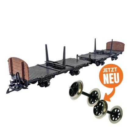 Drehschemelwagen Set schwarz mit Doppelspeichen-Metallrädern als Spur-G Bausatz ML-Train 88921640
