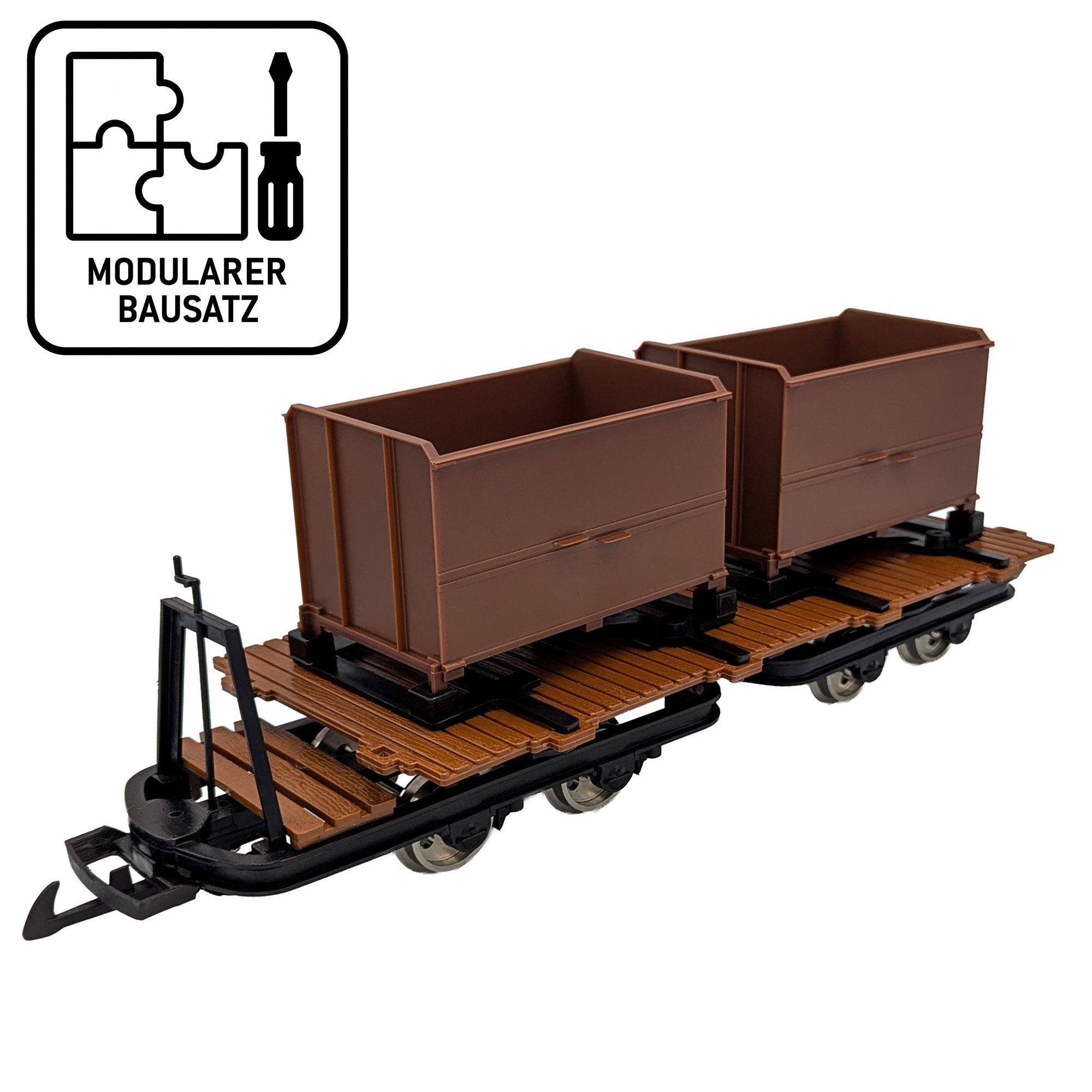 Feldbahn-Flachwagen mit Doppel-Kastenlore braun als Bausatz Spur G ML-Train 88919378