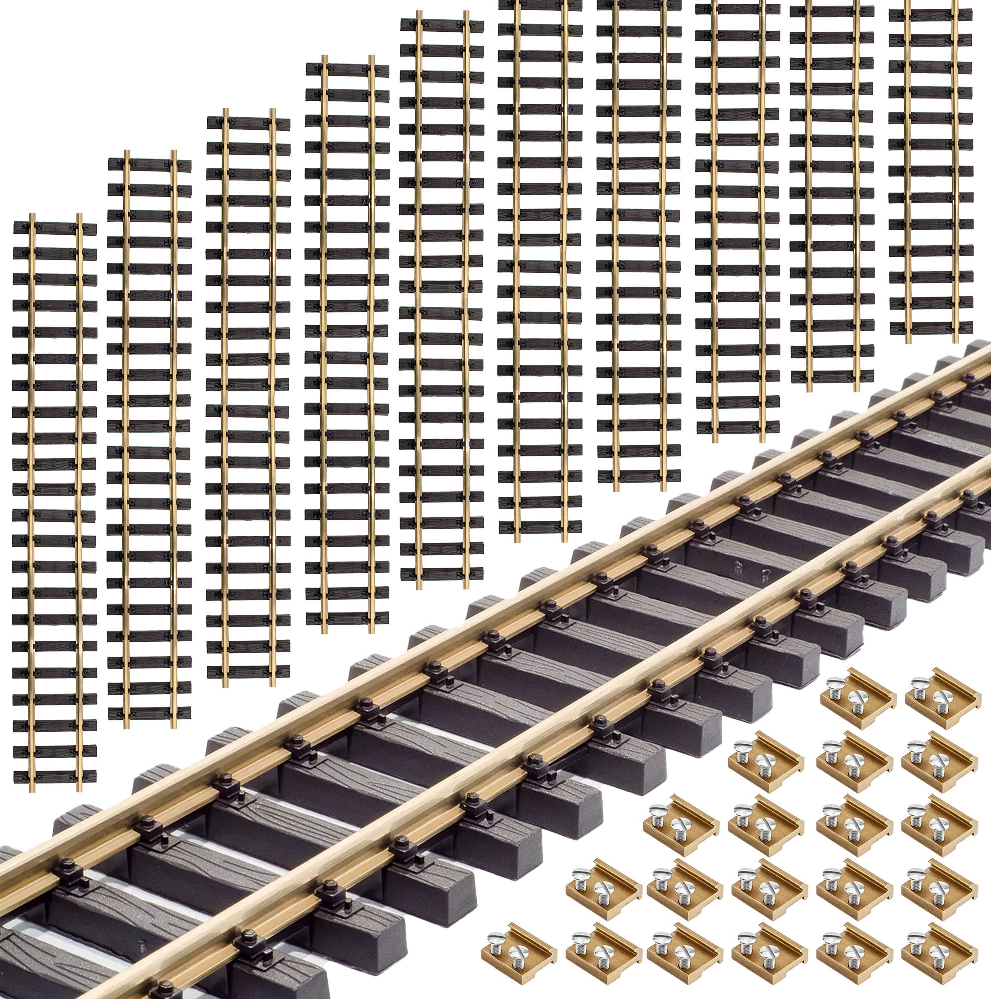 10x Gleis gerade 60 cm mit 20x Schraub-Verbinder ML-Train 891060210