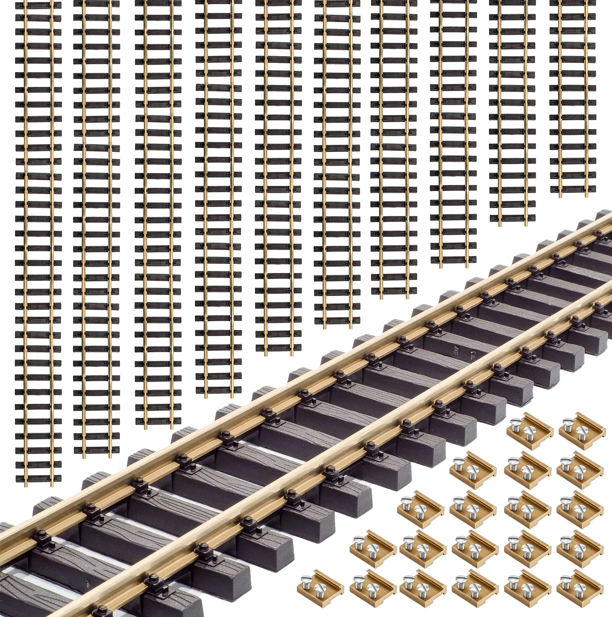 10x Gleis gerade 90 cm mit 20x Schraub-Verbinder ML-Train 891090210