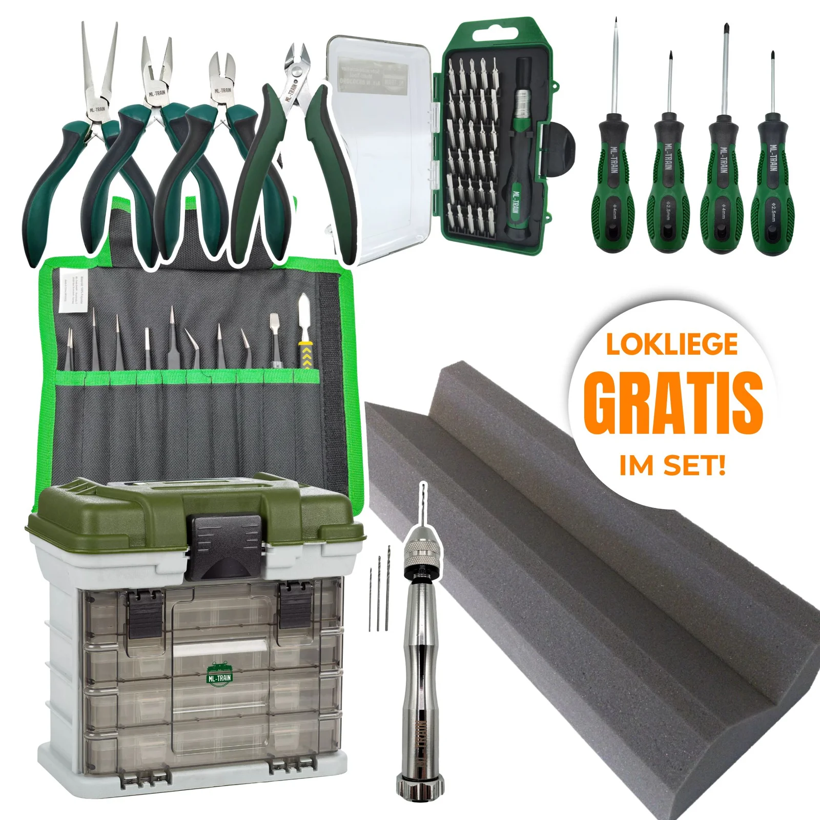 Großes Werkzeug-Set mit Aufbewahrungsbox + Lokliege