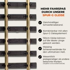 Gleis-Bau Set mit 18 m Gleisprofile Messing, 60 Flex-Schwellenbänder, 20 Schienenverbinder & GRATIS Gleisbiegegerät - Stimmige Spur-G Gleisführung