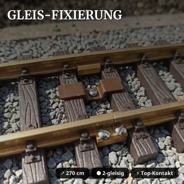 Großes Gleisoval 510 x 240 cm mit Bahnhof – Komplettset Spur G, LGB-kompatibel, Made in Germany ML-Train 8200293 - Gleis-Fixierung