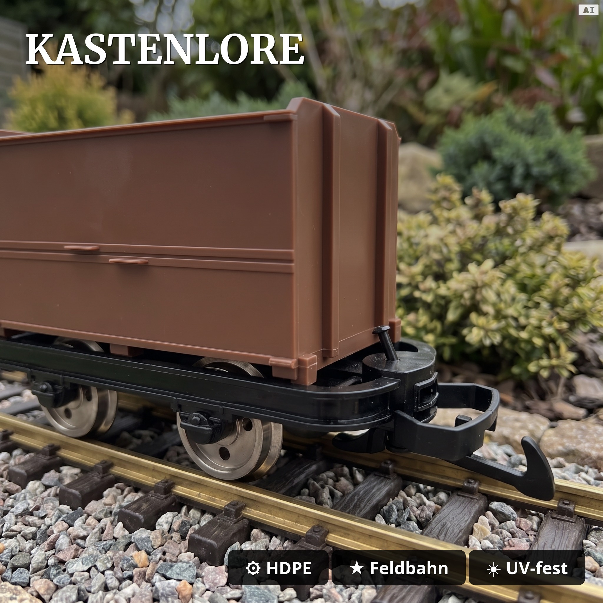 6er-Set Feldbahnwagen mit Figur Marius: 4x Kastenlore und 1x Lore mit Bremserbühne, Spur G Bausatz ML-Train 8200299 - Kastenlore
