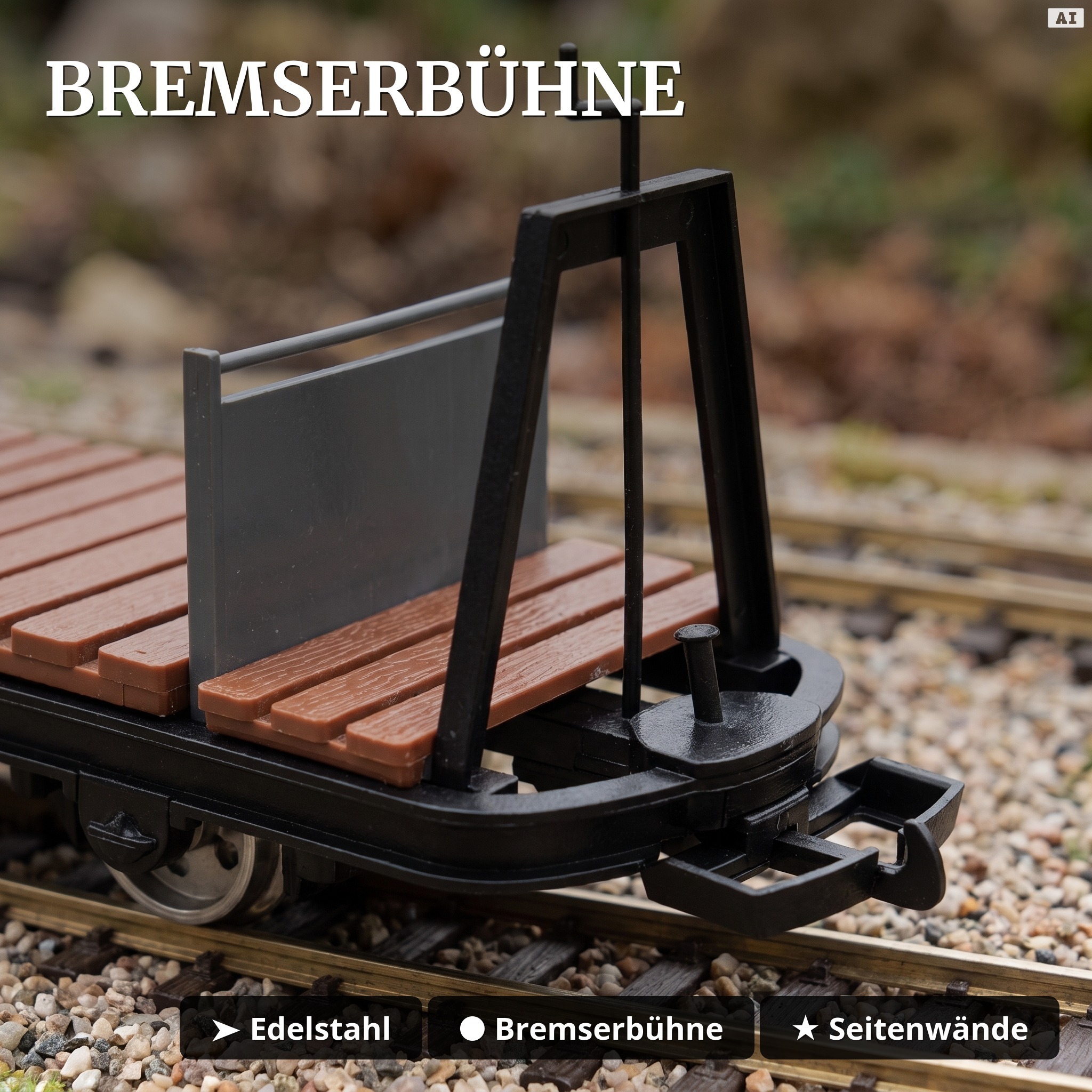 6er-Set Feldbahnwagen mit Figur Marius: 4x Kastenlore und 1x Lore mit Bremserbühne, Spur G Bausatz ML-Train 8200299 - Bremserbühne