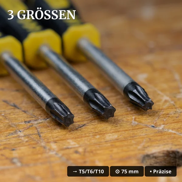 Präzisions-Schraubendreher Set Torx T5 T6 T10 – 3-teilig – Spur G Gartenbahn ML-Train 88303110 - 3 Torx-Größen