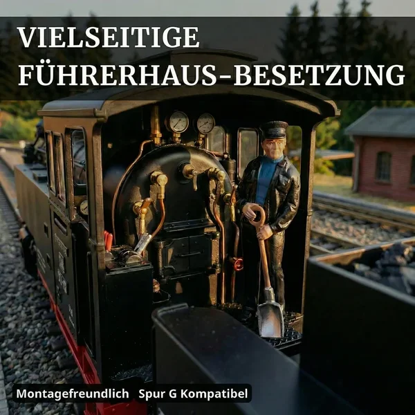 ML-Train Heizerfigur Manuel DR/HSB mit Kohleschaufel – Spur G, wetterfest, handbemalt, UV-beständig - Flexibler Einsatz im Führerstand