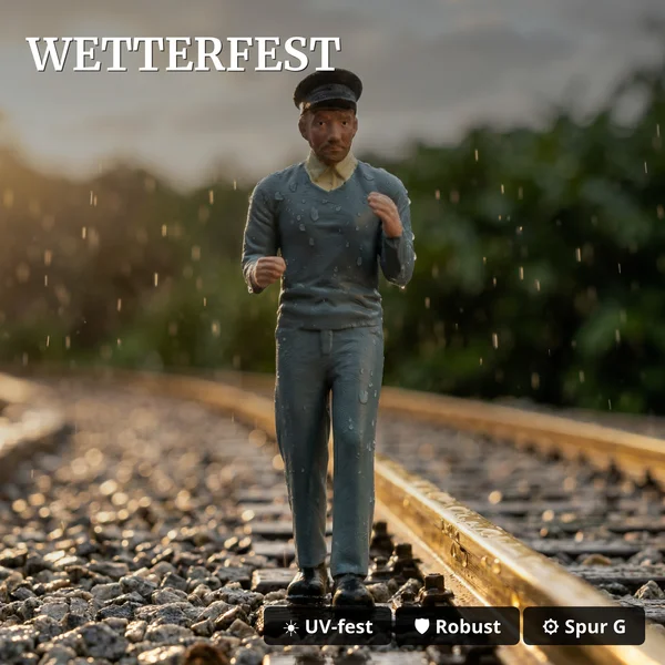 Feldbahnlok-Figur Marius stehend – Lokführer Spur G, handbemalt, witterungsbeständig - Wetterfeste Details