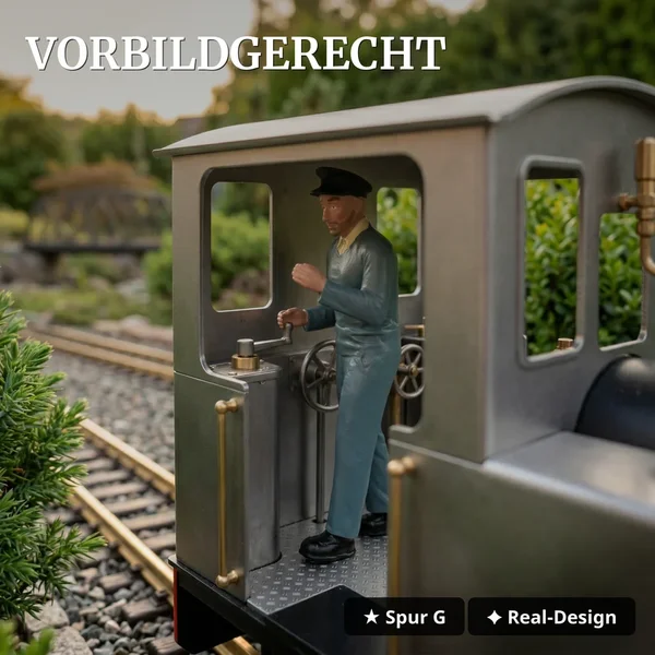 Feldbahnlok-Figur Marius stehend – Lokführer Spur G, handbemalt, witterungsbeständig - Perfekte Passform