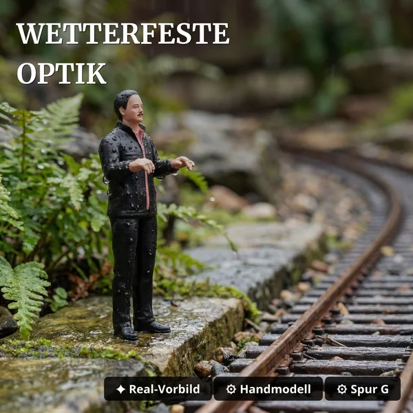 Lokführer Manfred stehend Spur G – Handbemalt, UV-beständig - Handbemalte Unikate