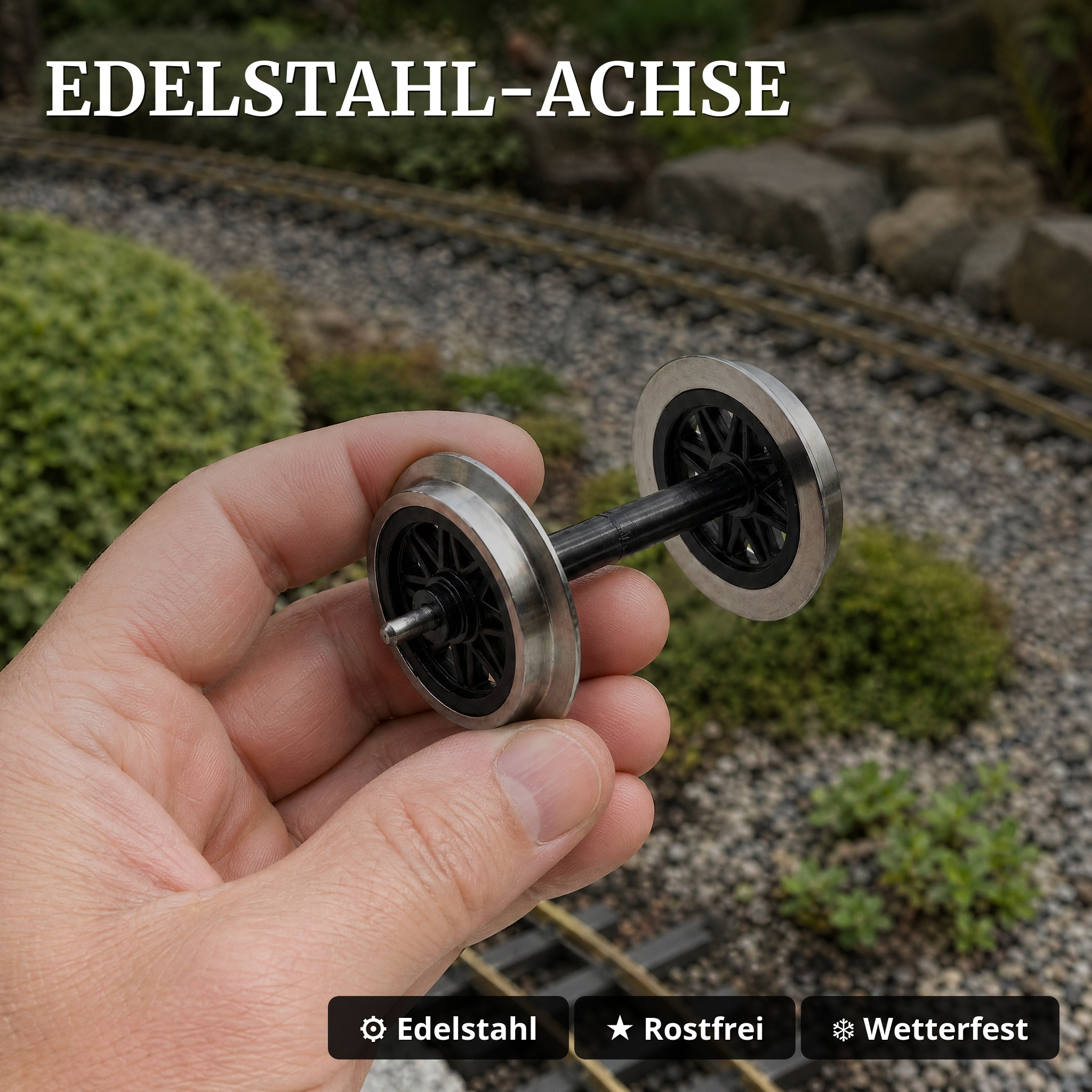 V-Speichen Radsatz aus Edelstahl 31 mm Spur G ML-Train 88671141 - Edelstahl-Achse