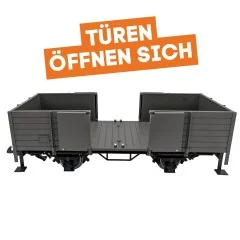 Hochbordwagen grau inkl. Türen mit Magnetverschluss und Edelstahlradsätzen als Spur G Bausatz ML-Train 88900050 - Öffnungsfunktion der Türen