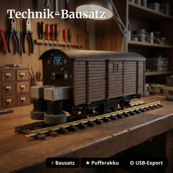 Mess- und Polier-Güterwagen Spur G Bausatz Braun | DCC | OLED | Bluetooth – ML-Train 889190800 - Technik-Bausatz