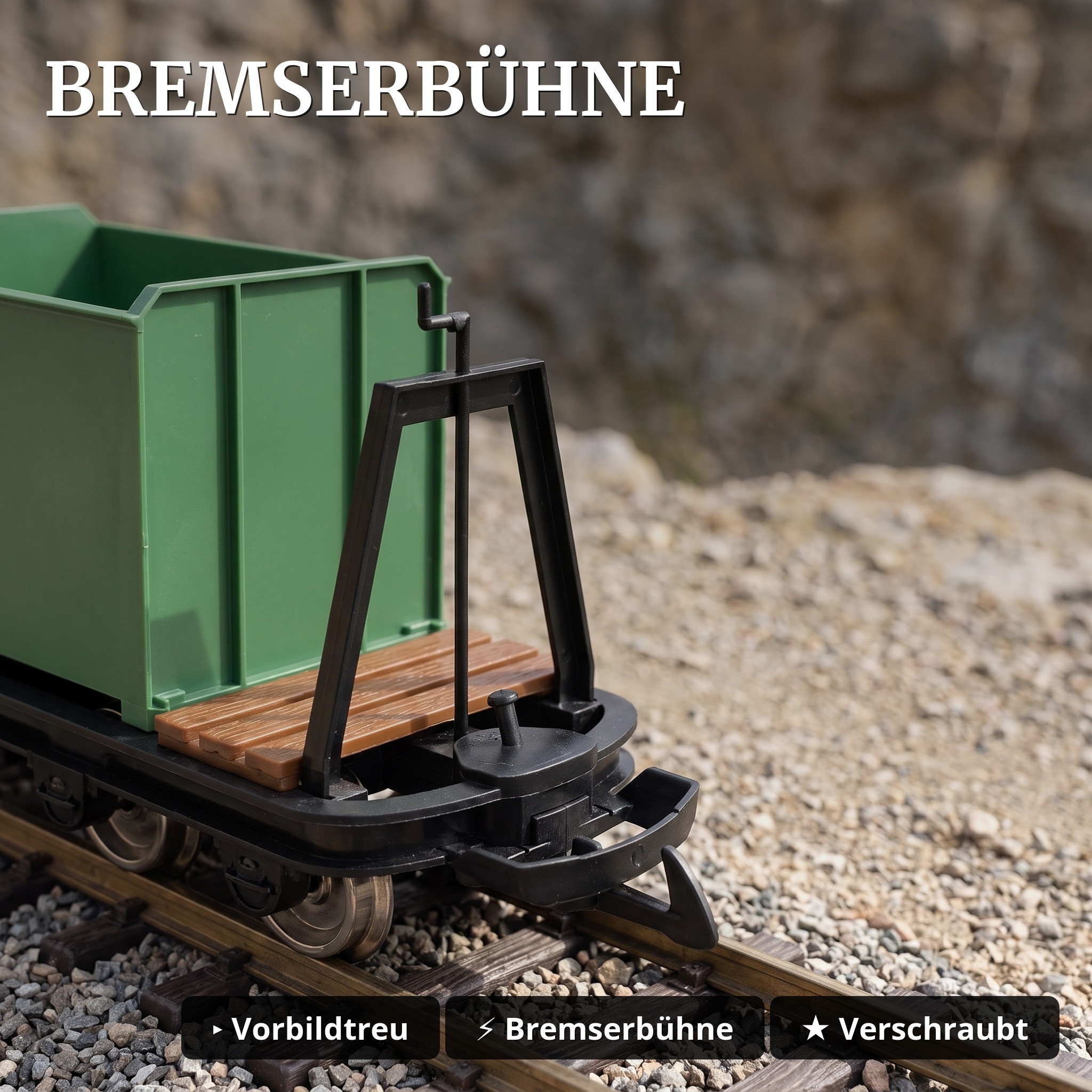 Kastenlore mit Bremserbühne Grubenhunt Feldbahnwagen grün Spur-G Bausatz ML-Train 88919355 - Bremserbühne