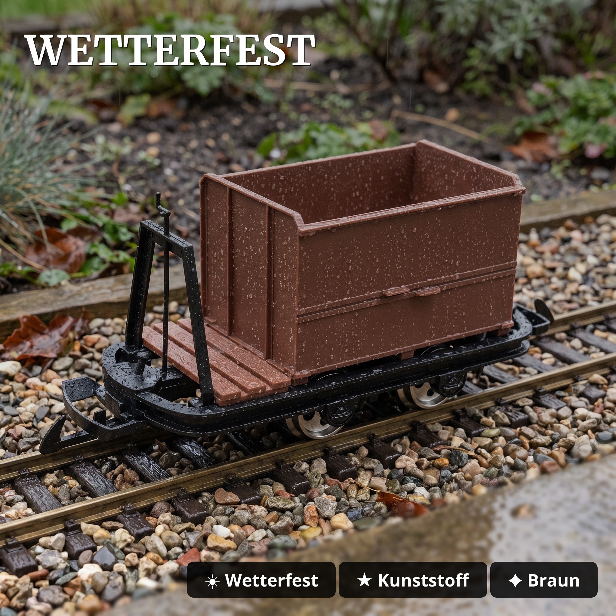 Kastenlore mit Bremserbühne Grubenhunt Feldbahnwagen braun Spur G Bausatz ML-Train 88919365 - Witterungsbeständig