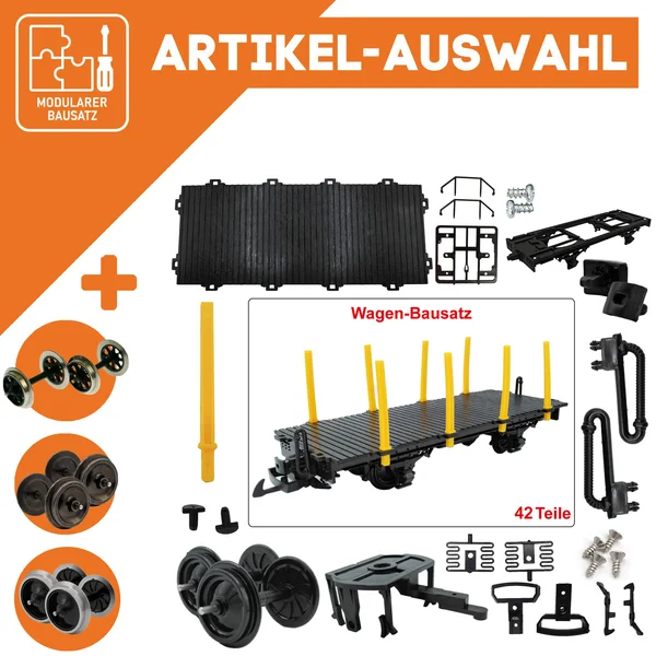 Rungenwagen schwarz/gelb als Spur-G Bausatz