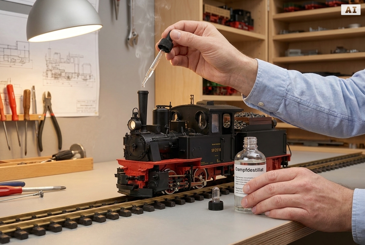Wie viel wasser füllt man in den tank einer gartenbahn dampflok – Detailansicht