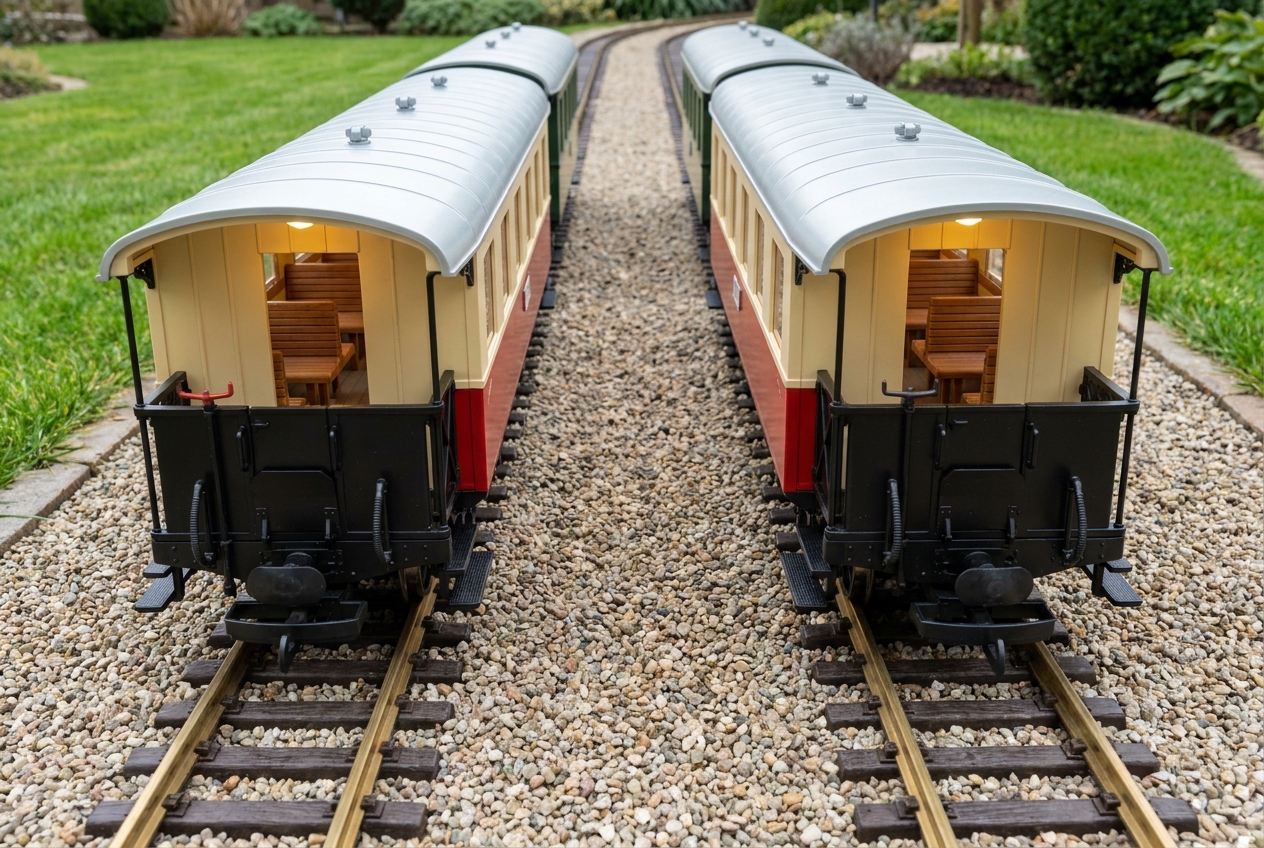 Kabelquerschnitt für Gartenbahn Beleuchtung bei langen Zügen wählen – Detailansicht