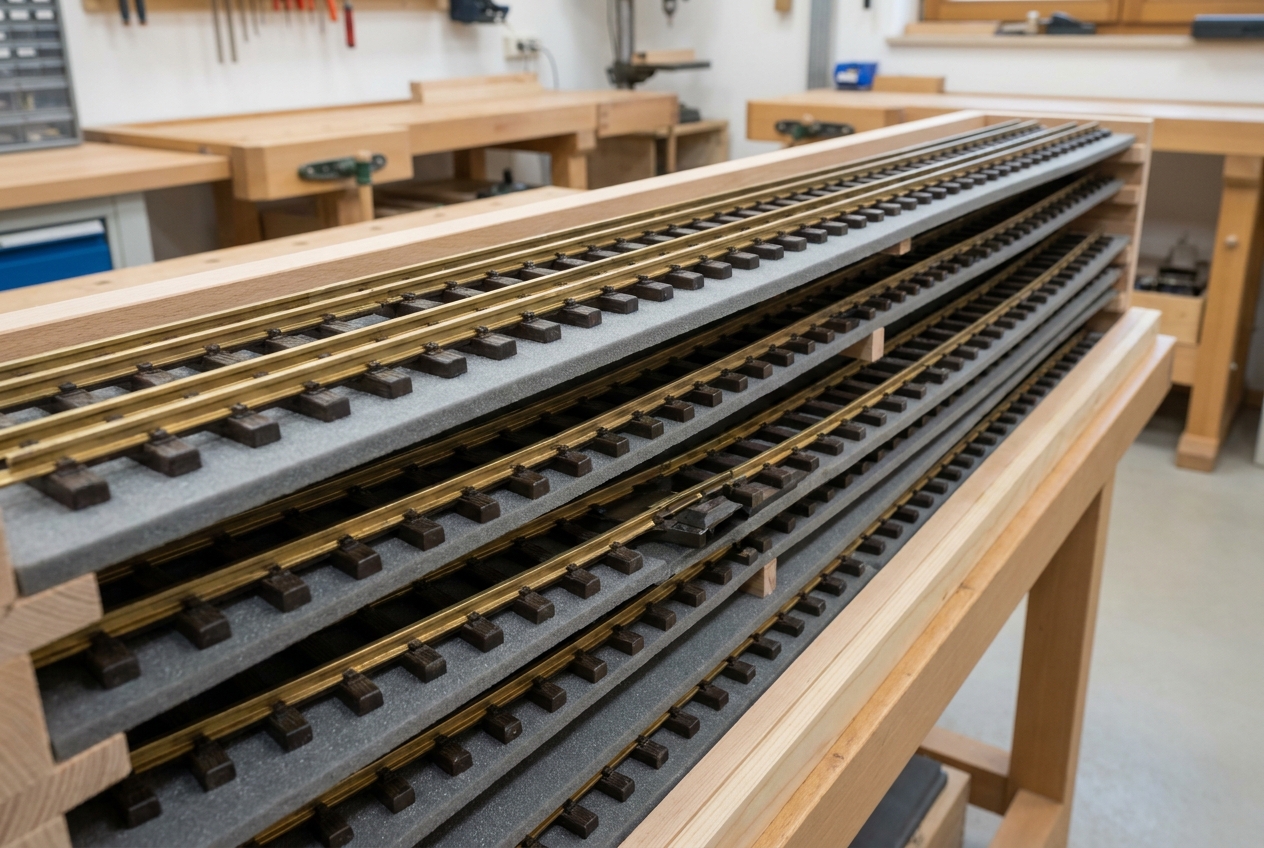 Platzsparende Aufbewahrung für Spur G Gleise und Weichenantriebe – Detailansicht
