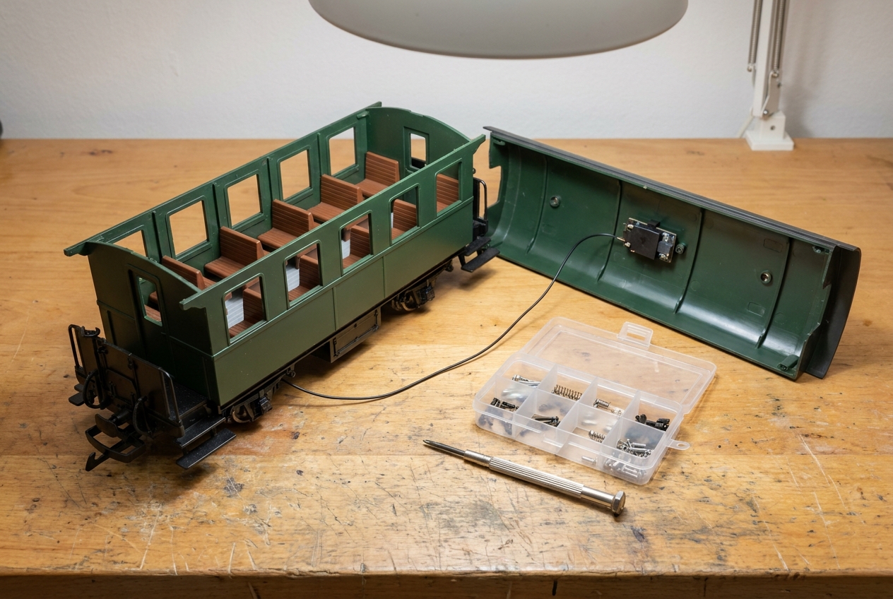 Gartenbahn Innenbeleuchtung mit Decoder digital schalten Anleitung – Detailansicht
