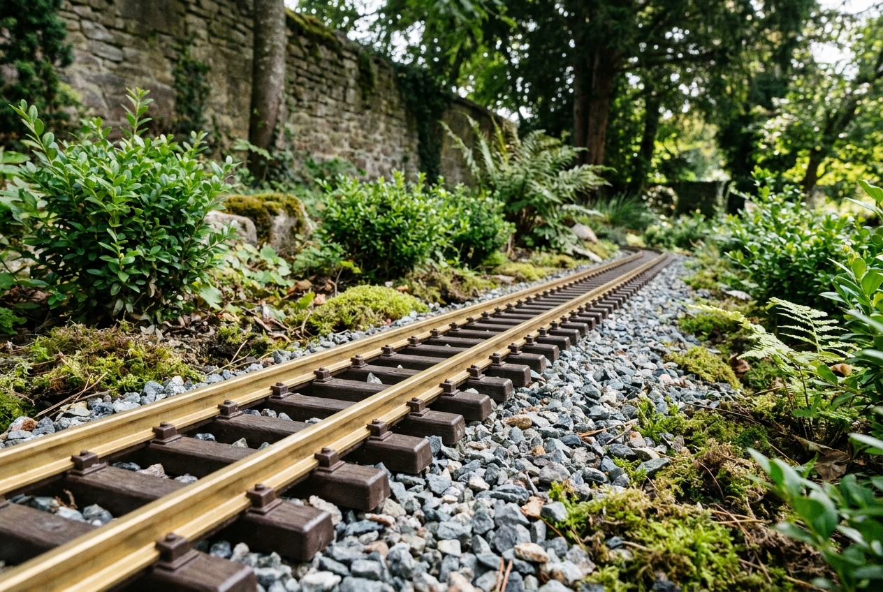 Gartenbahn Gleise im Außenbereich richtig verlegen und befestigen – Detailansicht