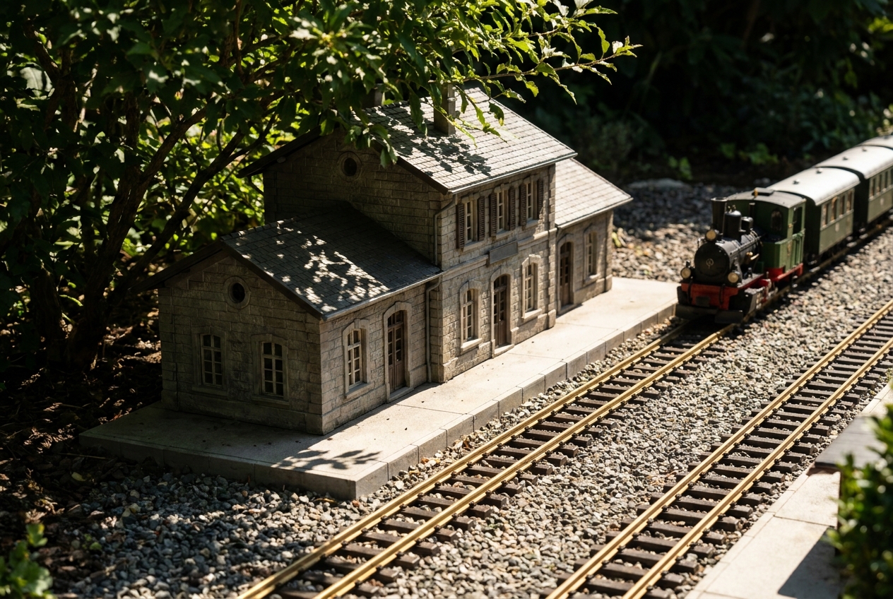 Modellbahn Gebäude im Garten dauerhaft gegen UV-Strahlung schützen – Detailansicht