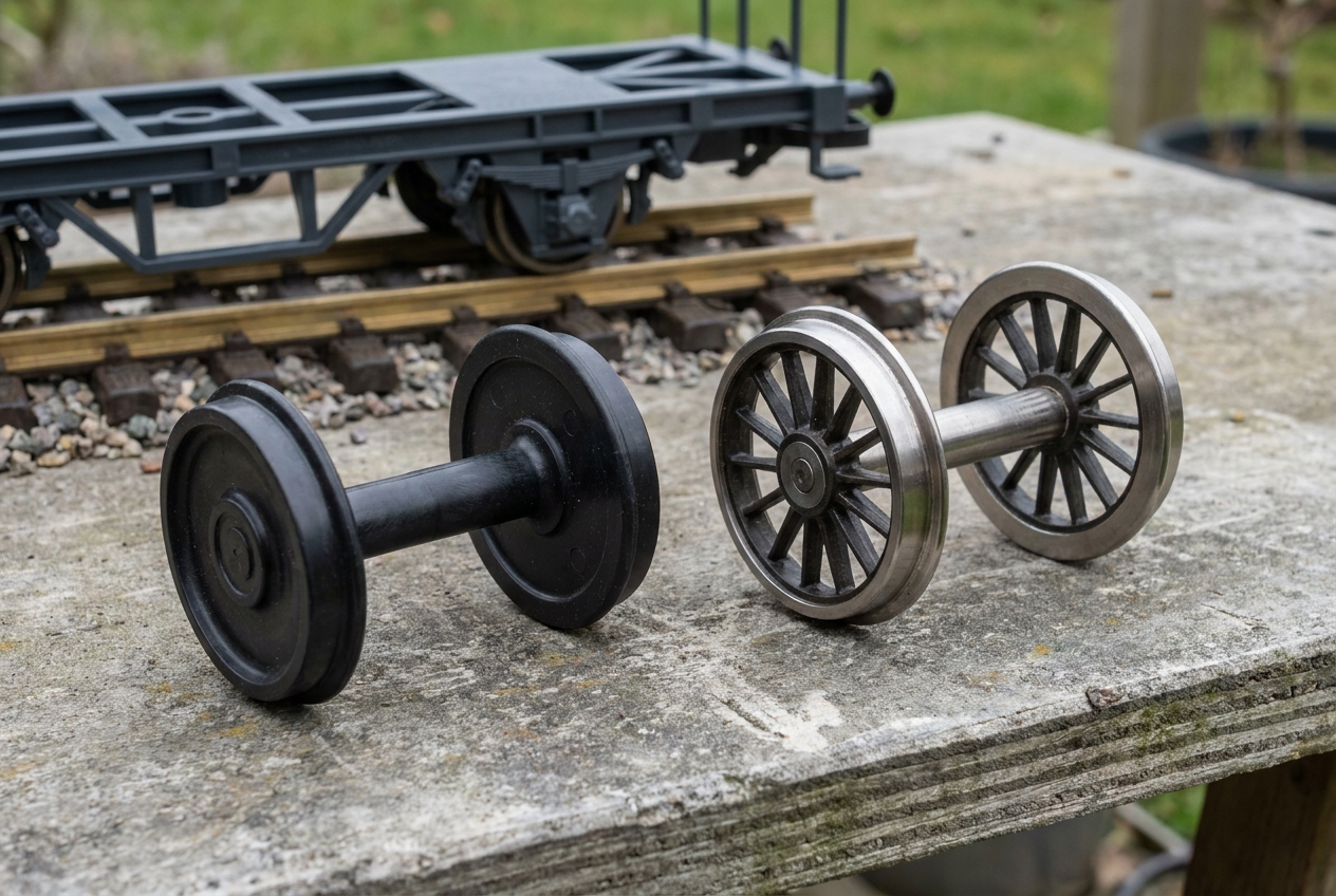 Unterschied zwischen Kunststoff und Metall Bausatz Spur G Wagen – Detailansicht