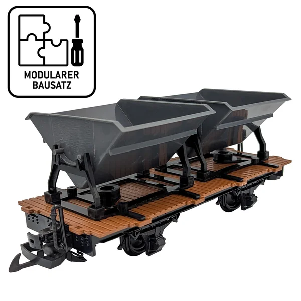 Träger-Flachwagen mit Doppel-Kipplore grau als Bausatz Spur G ML-Train 88919383