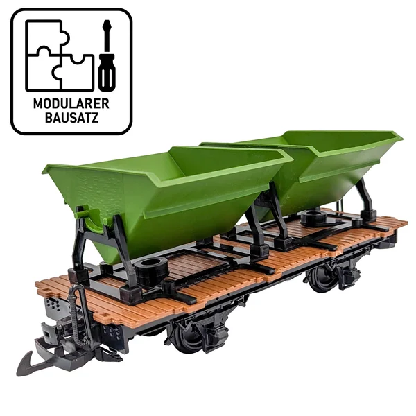 Träger-Flachwagen mit Doppel-Kipplore grün als Bausatz Spur G ML-Train 88919385