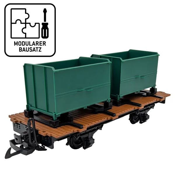 Träger-Flachwagen mit Doppel-Kastenlore grün als Bausatz Spur G ML-Train 88919387 