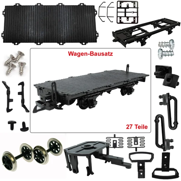 Flachwagen schwarz mit Doppelspeichen-Metallräder als Spur-G Bausatz ML-Train 88921510
