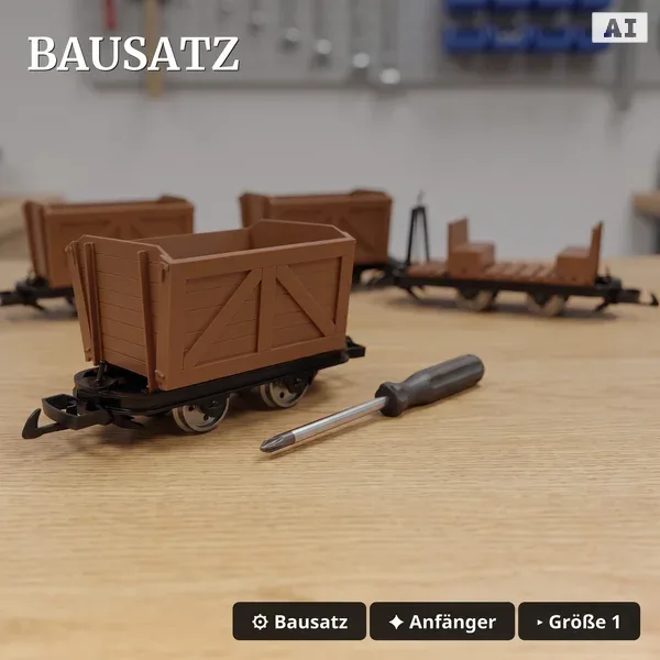 6er-Set Feldbahnwagen mit Lokführer Marius: 4 Torfloren und Mannschaftswagen, Bausatz Spur G, ML-Train 8200256_auswahl2