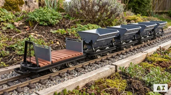 6er-Set Feldbahnwagen Spur G als Bausatz-Wagen mit Figur Marius - 4x Kipplore grau, Lore mit Bremserbühne, ML-Train 8200_auswahl1