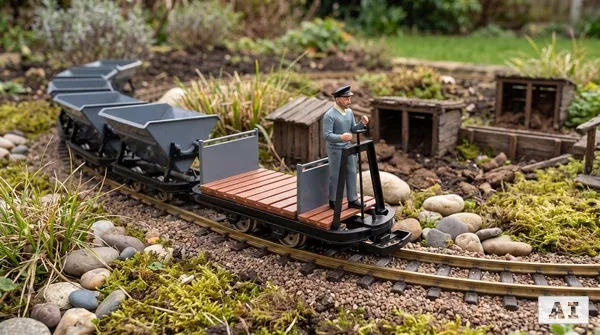 6er-Set Feldbahnwagen Spur G als Bausatz-Wagen mit Figur Marius - 4x Kipplore grau, Lore mit Bremserbühne, ML-Train 8200_auswahl5