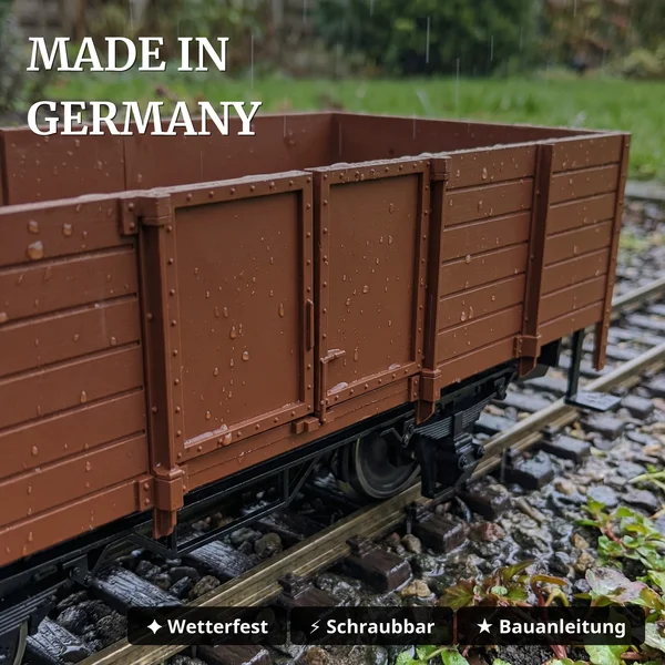Hochbordwagen braun inkl. Türen mit Magnetverschluss und Edelstahlradsätzen als Spur G Bausatz ML-Train 88900060_auswahl6
