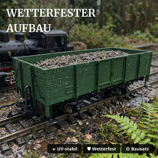 Hochbordwagen grün inkl. Türen mit Magnetverschluss und Edelstahlradsätzen als Spur G Bausatz ML-Train 88900070_auswahl5