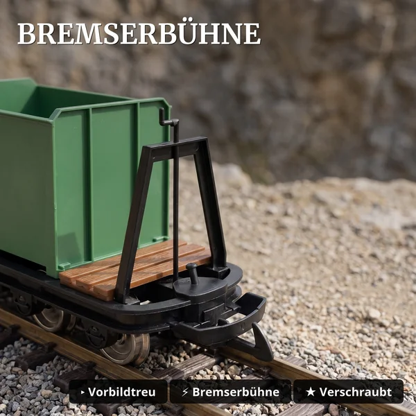 Kastenlore mit Bremserbühne Grubenhunt Feldbahnwagen grün Spur-G Bausatz ML-Train 88919355_auswahl4