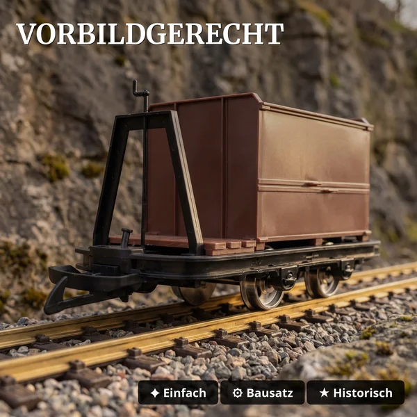 Kastenlore mit Bremserbühne Grubenhunt Feldbahnwagen braun Spur G Bausatz ML-Train 88919365_auswahl2