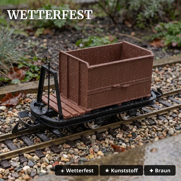 Kastenlore mit Bremserbühne Grubenhunt Feldbahnwagen braun Spur G Bausatz ML-Train 88919365_auswahl3