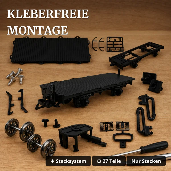 Flachwagen Bausatz schwarz Spur G 27 Teile mit Metall-Speichenradsätzen 31 mm ML-Train 88923510_auswahl3