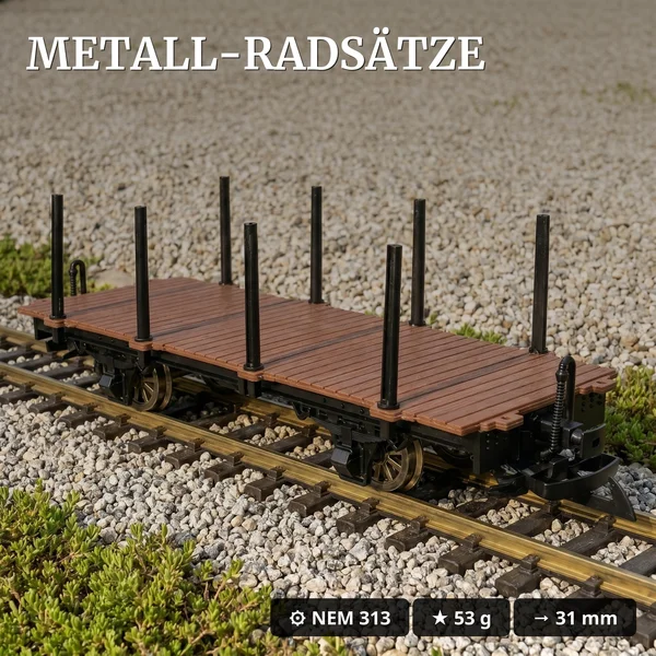 Rungenwagen Bausatz Spur G braun/schwarz – 42 Teile, Metall-Speichenradsätze 31 mm ML-Train 88923560_auswahl2