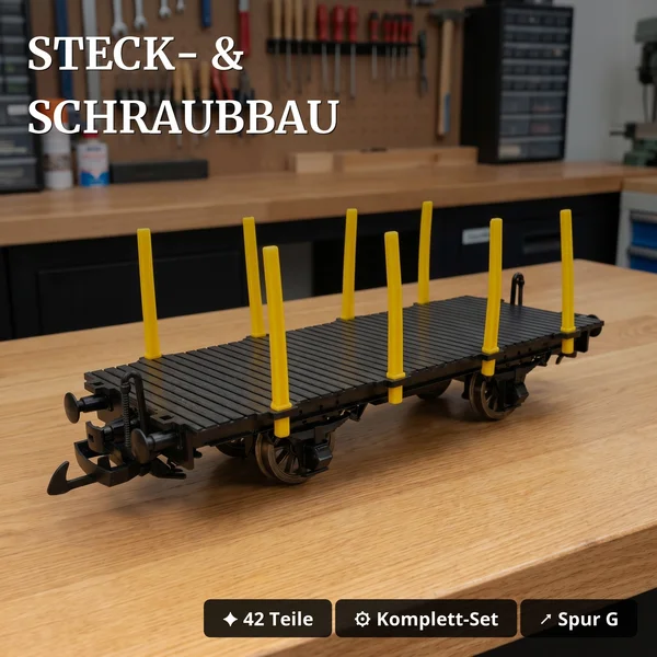 Rungenwagen Bausatz Spur G schwarz/gelb – 42 Teile, Metall-Speichenradsätze 31 mm – ML-Train 88923570_auswahl2